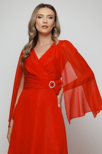 Rochie 'Claudine' midi roșie cu mâneci ample - Img 2