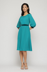 Rochie 'Eizabeth' albastru turquoise cu detalii din catifea - Img 1