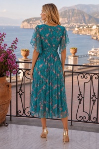 Rochie 'Elia' turquoise din voal imprimat cu reflexii sidefate - Img 5