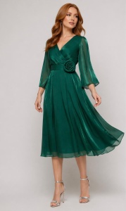 Rochie ''Elizabeth'' verde cu efect satinat și detaliu floral în talie - Img 2