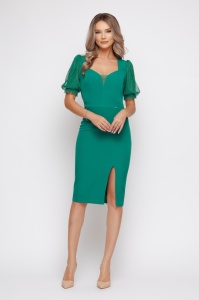 Rochie 'Eloise' verde cu mâneci din tulle sidefat - Img 3