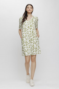 Rochie 'Guenda' din in cu print cu frunze - Img 3