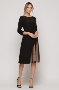 Rochie 'Indira' cu design asimetric și inserție din tulle plisat