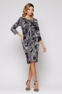 Rochie 'Indira' din tricot cu print alb negru - Img 2
