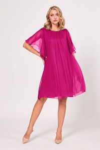 Rochie 'Lille' fucsia din mătase naturală și cristale - Img 2