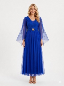 Rochie 'Marina' albastru royal din tulle din mătase naturală
