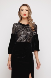 Rochie 'Maybelle' din catifea cu aplicații argintii - Img 4