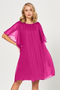 Rochie raspberry din mătase naturală și cristale - Img 1