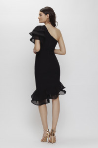 Rochie 'Rosalia' neagră asimetrică cu rijelină - Img 5