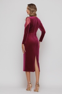 Rochie 'Selma' fucsia cu inserții din tulle sidefat - Img 7