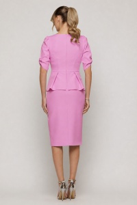 Rochie 'Sia' roz pastel cu peplum și mâneci cu decupaj - Img 5