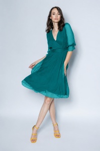Rochie turquoise din mătase naturală - Img 2