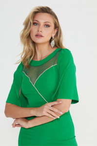Rochie verde cu șliț și inserție din tulle - Img 3