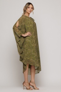 Rochie verde olive asimetrică cu volănaș pe umăr - Img 4