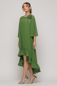 Rochie verde olive din voal cu detaliu floral - Img 4