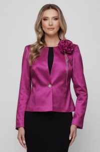 Sacou 'Maribelle' satinat fucsia cu floare detașabilă și ștrasuri - Img 2