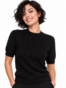 Tricou negru din tricot cu ștrasuri fine