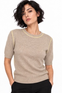 Bluză din tricot bej deschis cu detalii contrastante