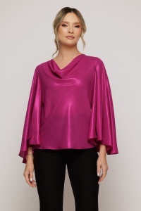 Bluză satinată fucsia cu mâneci ample - Img 2