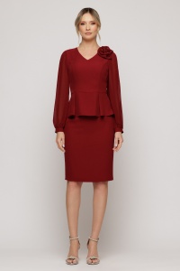 Compleu elegant bordeaux cu bluză cu peplum și fustă conica - Img 2