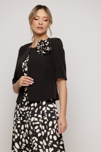 Compleu format din rochie și sacou negru cu floare decorativă - Img 2