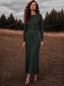 Compleu verde închis din tricot cu bluză si fustă - Img 4
