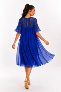 Rochie albastru royal din mătase naturală cu inserție din dantelă - Img 2
