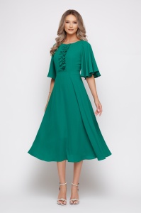 Rochie 'Amélie' midi verde cu cordon detașabil - Img 2