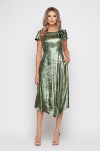 Rochie 'Anastasia' verde cu peliculă și accesoriu floare - Img 2
