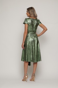 Rochie 'Anastasia' verde cu peliculă și accesoriu floare - Img 11