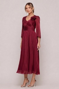 Rochie 'Ava' grena din voal sidefat cu floare decorativă - Img 2