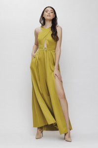 Rochie 'Christine' lime maxi cu decupaj - Img 3
