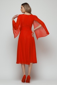 Rochie 'Claudine' midi roșie cu mâneci ample - Img 5