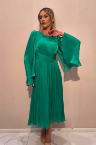 Rochie 'Elara' verde smarald cu mâneci ample - Img 2