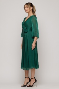 Rochie ''Elizabeth'' verde cu efect satinat și detaliu floral în talie - Img 5