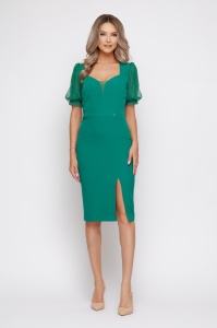 Rochie 'Eloise' verde cu mâneci din tulle sidefat - Img 4