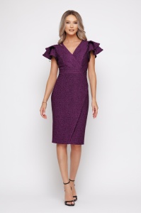 Rochie 'Emma' mov din lurex cu umeri proeminenți - Img 3