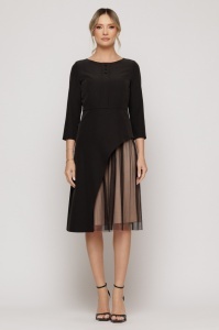Rochie 'Indira' cu design asimetric și inserție din tulle plisat - Img 3
