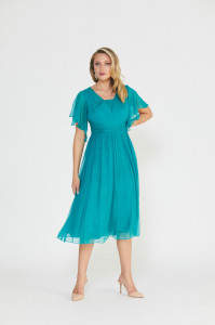 Rochie lungă turquoise din mătase naturală - Img 2
