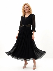 Rochie 'Margot' lungă neagră din mătase naturală