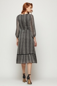 Rochie 'Mathilde 'din voal satinat alb negru și floare - Img 3