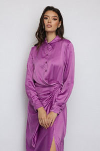 Rochie 'Maya' tip cămașă din satin cu fronseu - Img 5