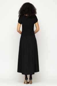 Rochie 'Melina' midi neagră cu fustă asimetrică - Img 6