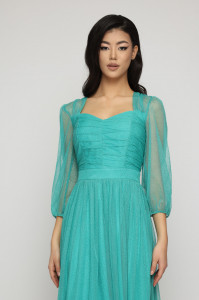 Rochie 'Meryl' turquoise din tulle sidefat - Img 5