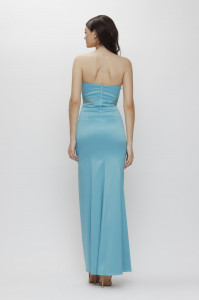 Rochie 'Serena' turquoise din tafta și inserții din tulle sidefat - Img 5