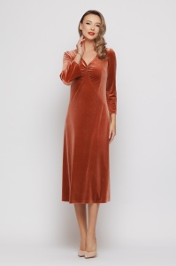 Rochie 'Sienna' caramel midi din catifea - Img 4