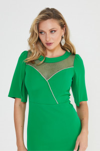 Rochie verde cu șliț și inserție din tulle - Img 4