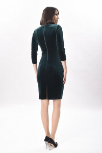 Rochie verde din catifea cu broșă - Img 2