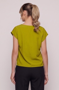 Top verde lime cu aspect satinat cu decolteu drapat - Img 3