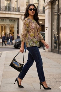 Bluză din amestec de bumbac și tencel cu print floral - Img 2